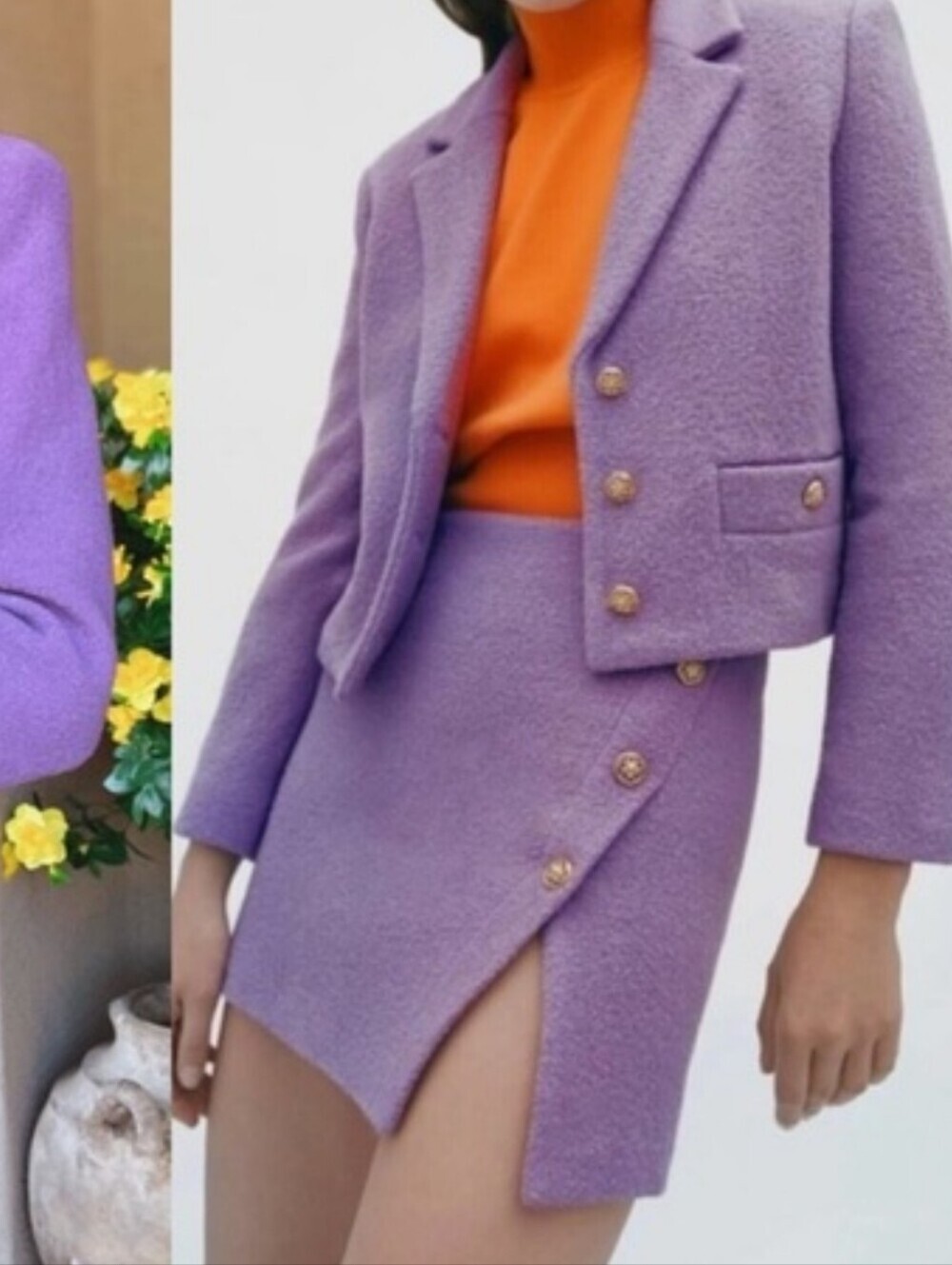 Zara Limited Edition Lilac Wool Blend Tweed Mini Skirt Gold Button Detail Size S - Picture 6 of 16